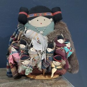 Vintage Multicolor Fabric Doll Ensemble